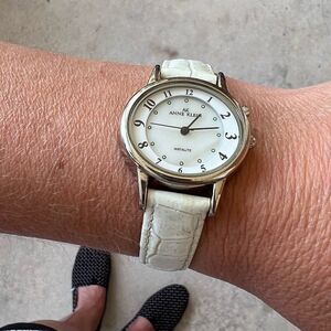 Anne Klein White mother of Pearl  Instalite Watch leather band